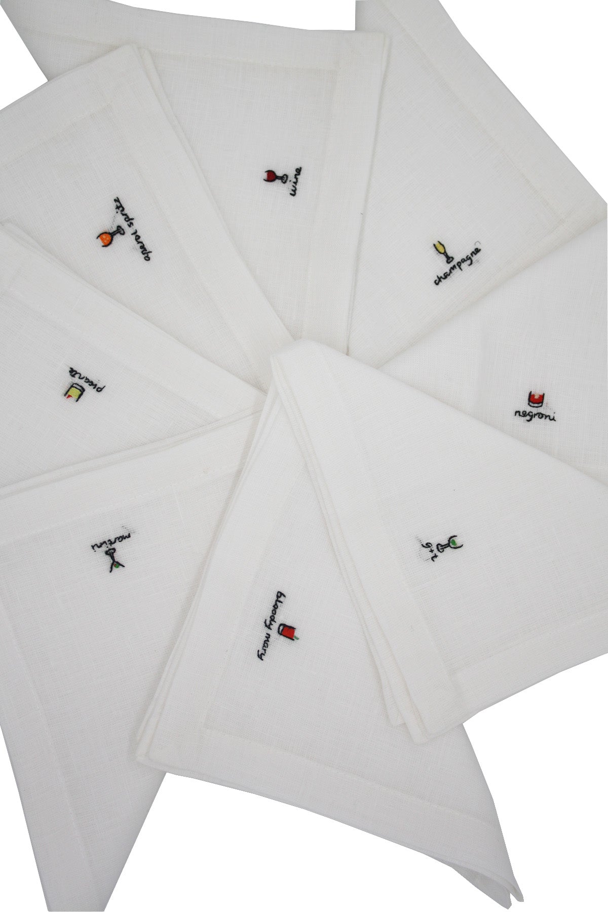 Embroidered Linen Napkins - Mixed Cocktails with Names