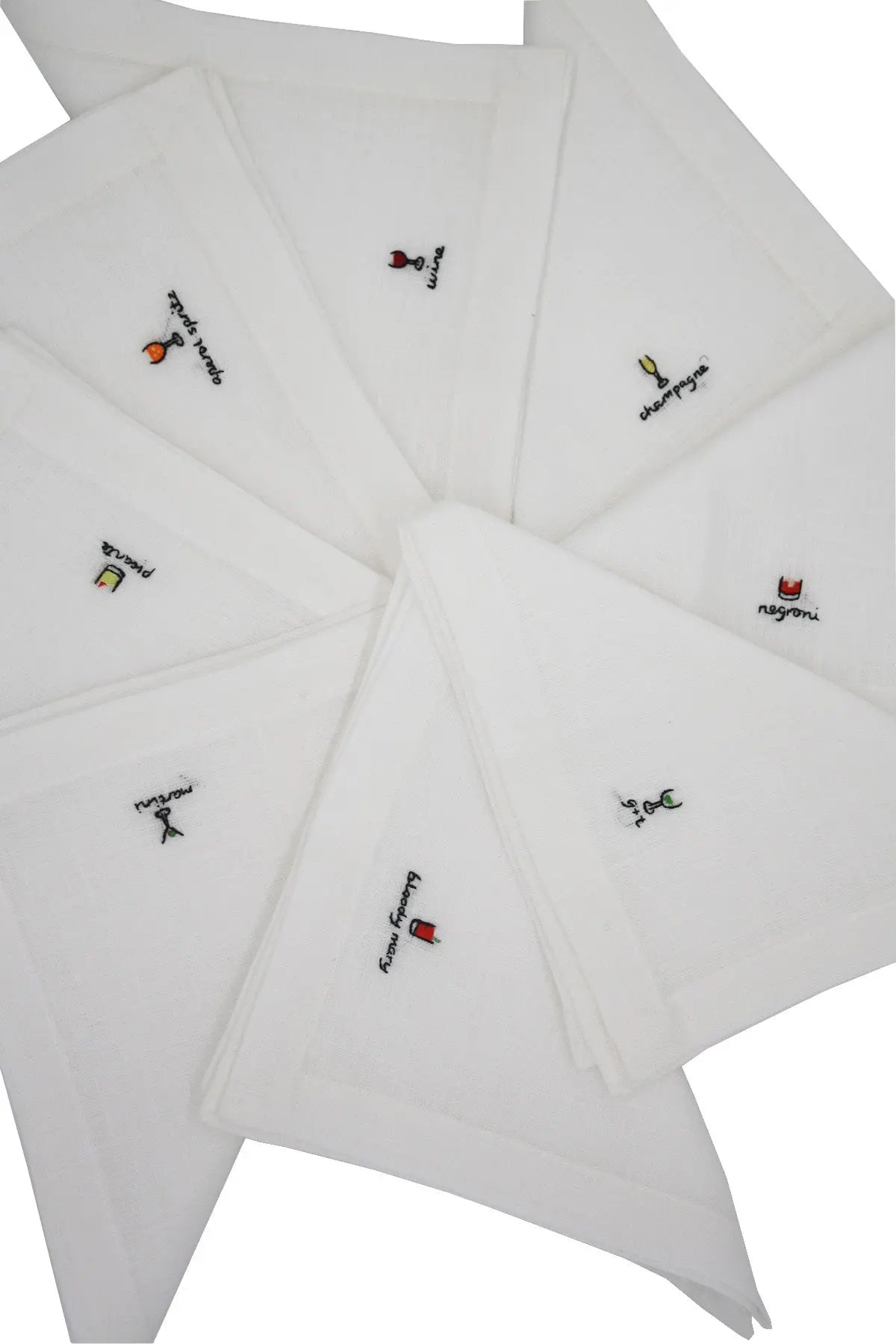 Embroidered Linen Napkins - Mixed Cocktails with Names Sew Bella