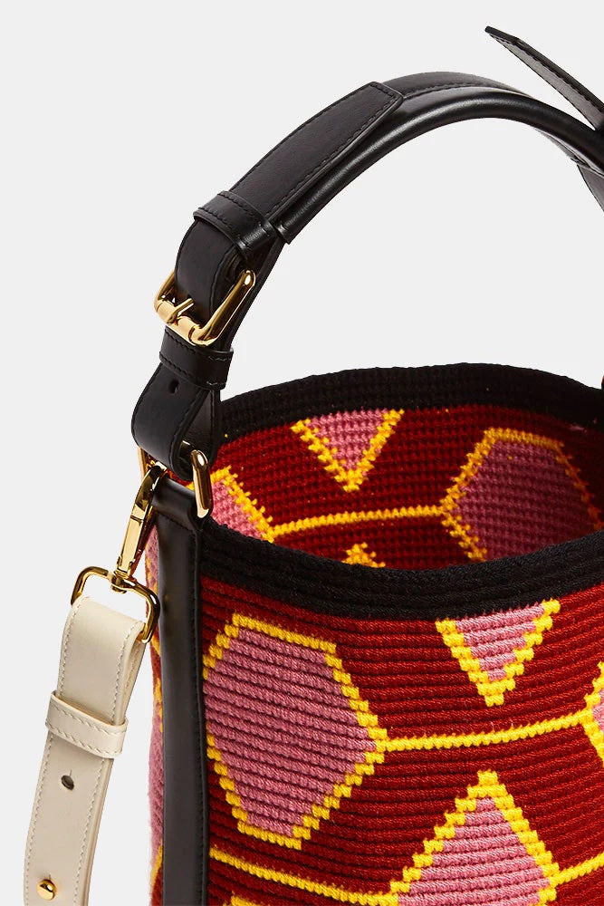 Woven Hexagon Midi Bag - Red & Pink