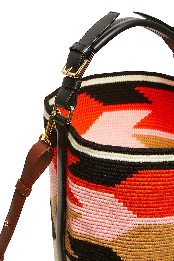 Woven Arrow Midi Cylinder Bag - Orange, Pink & Brown