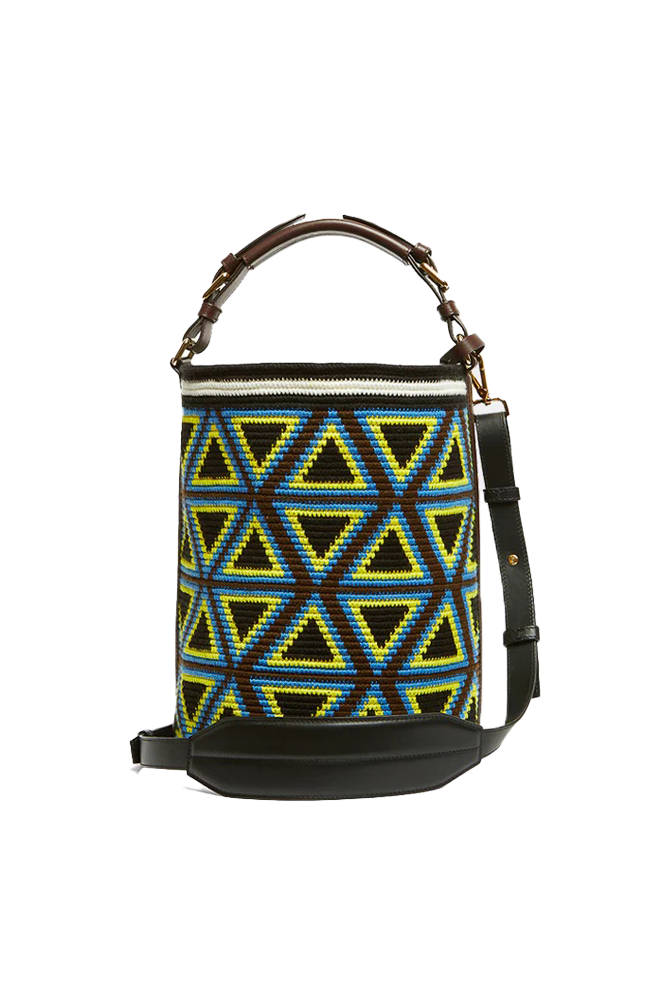 Woven Triangle Midi Bag - Blue & Yellow