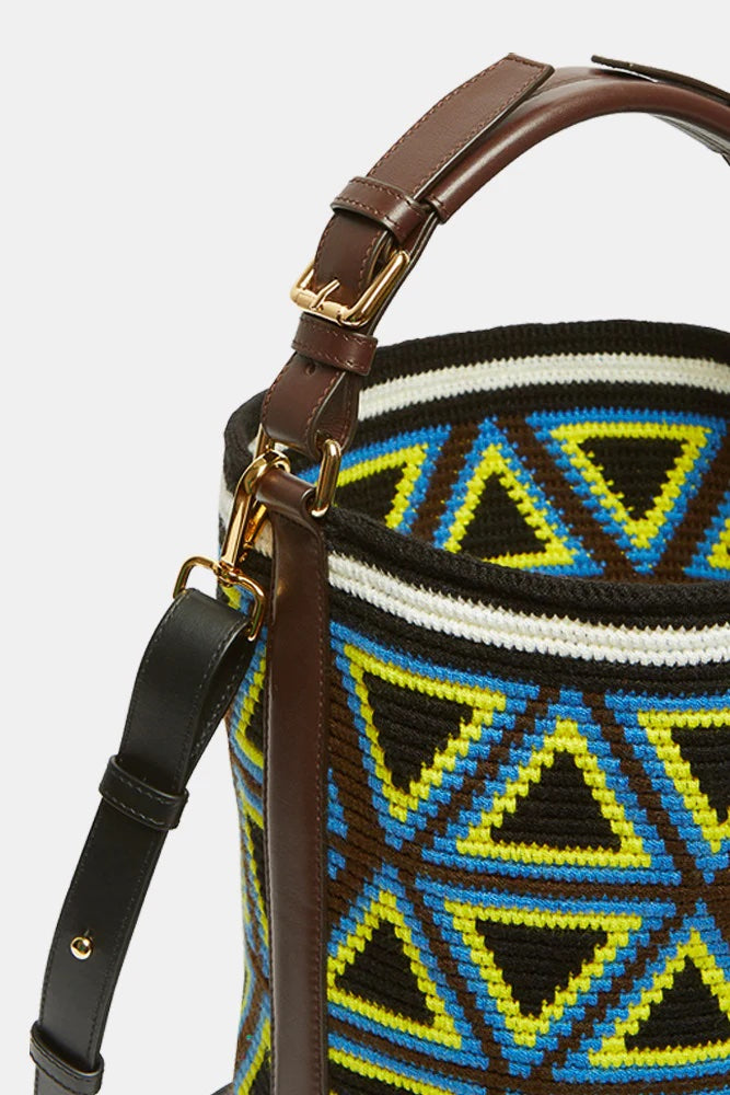 Woven Triangle Midi Bag - Blue & Yellow