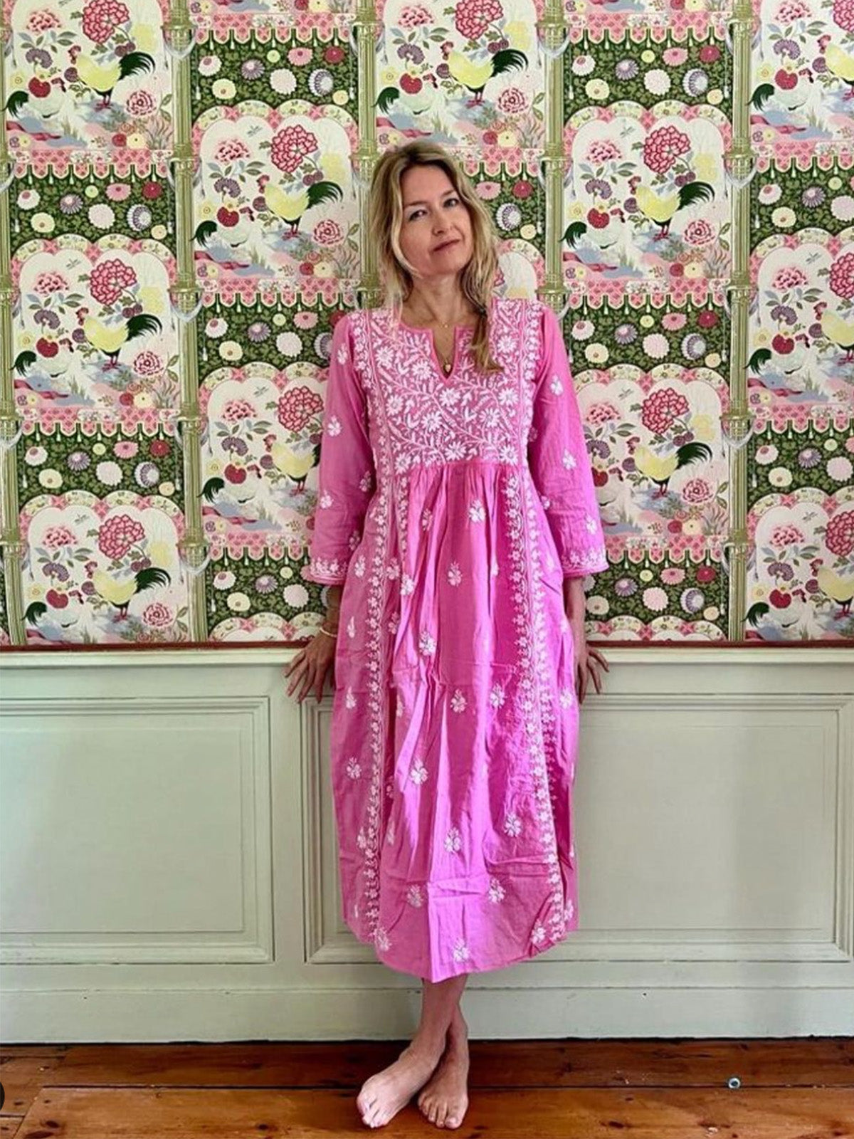 Cotton Embroidered Dress - Soft Pink