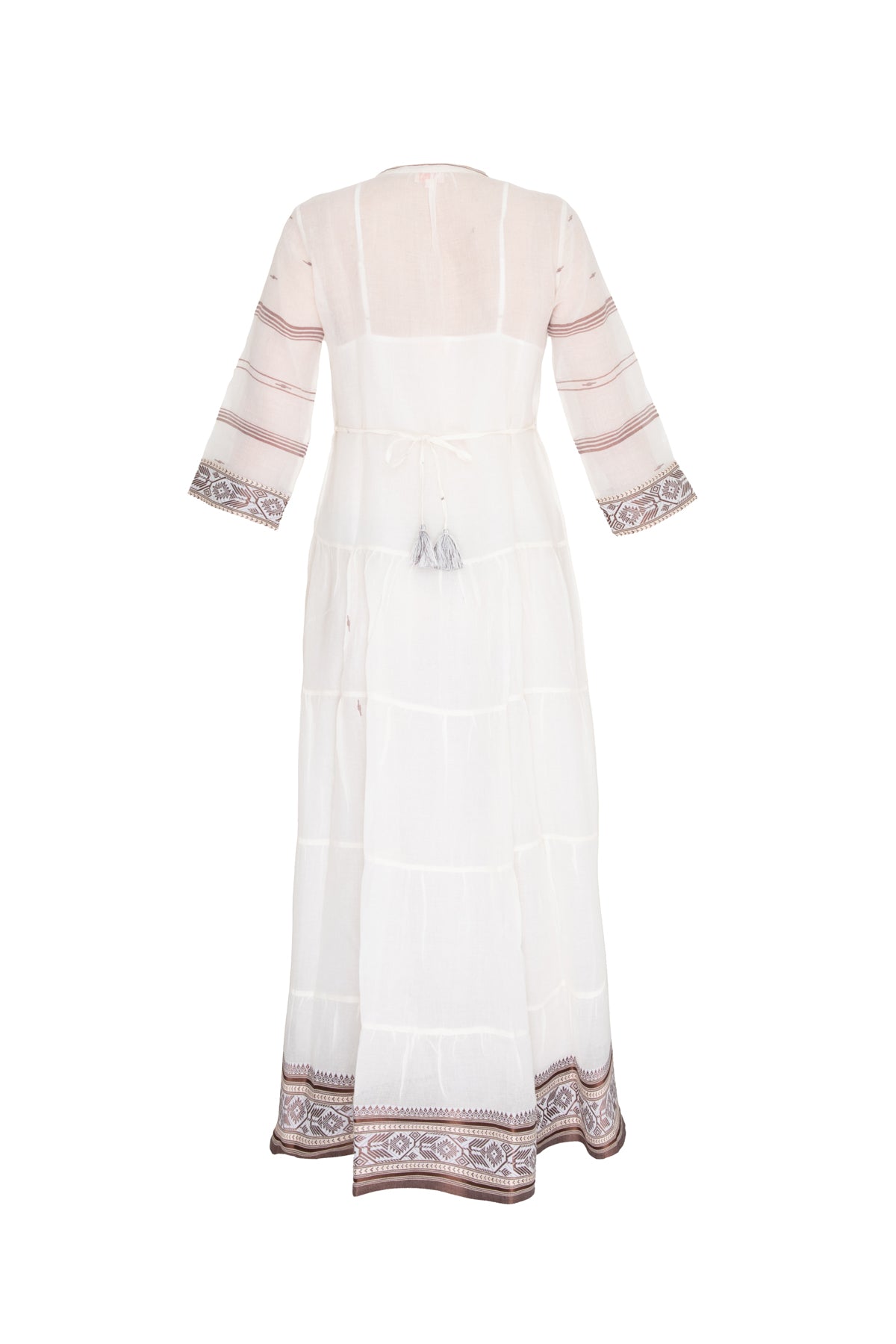 Longfrill Cotton Dress - Cream & Brown