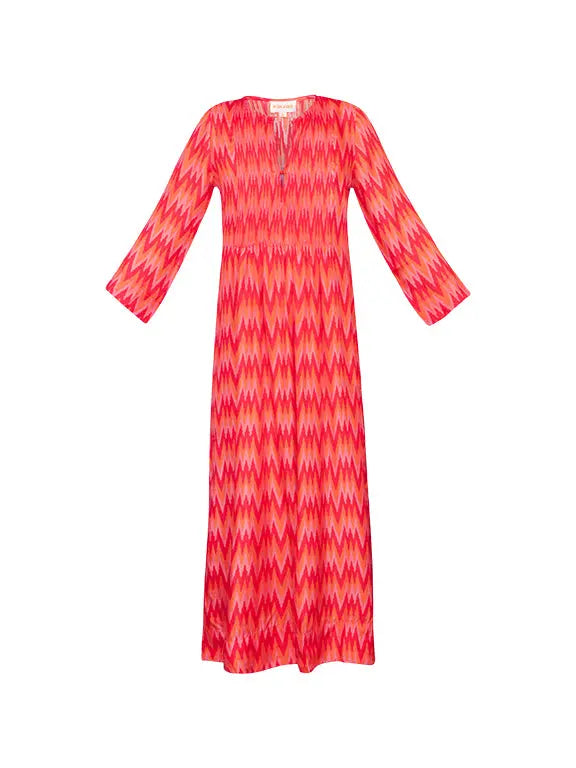 Heidi Silk Dress - Orange Ikat Kalyan