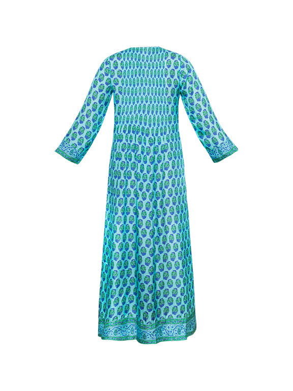 Heidi Silk Dress - Aqua/Blue