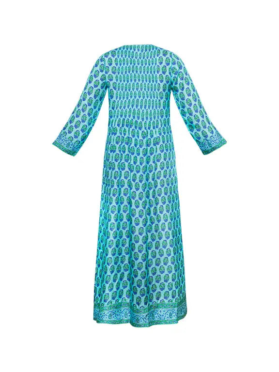 Heidi Silk Dress - Aqua/Blue Kalyan