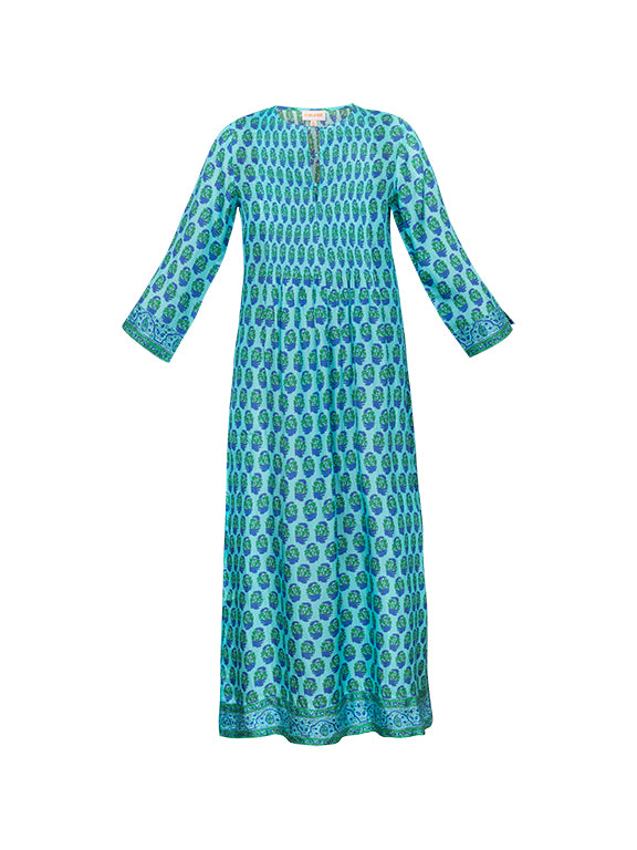 Heidi Silk Dress - Aqua/Blue