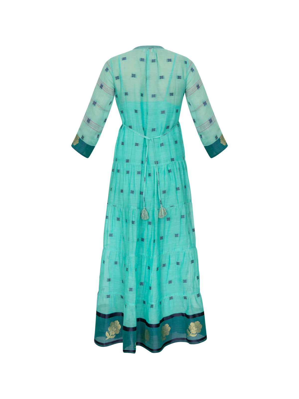 Longfrill Cotton Dress - Turquoise and Green