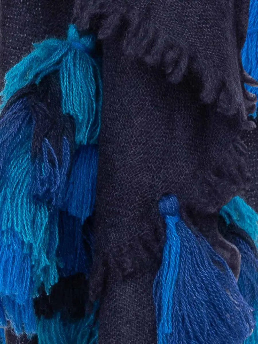 Cashmere Shawl With Tassels - Dark Navy The Holy Goat