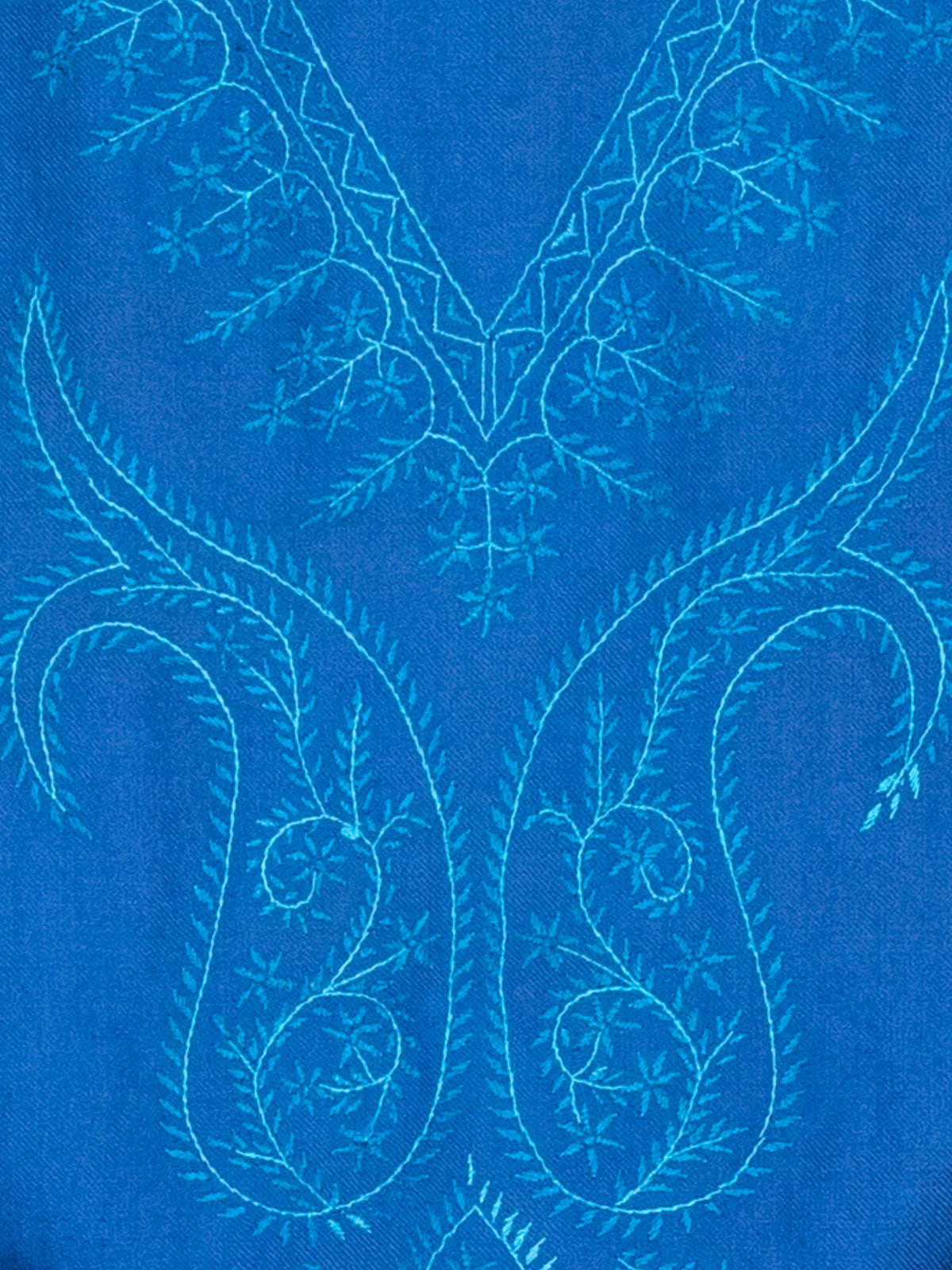 Hand Embroidered Cashmere Dressing Gown - Blue on Blue