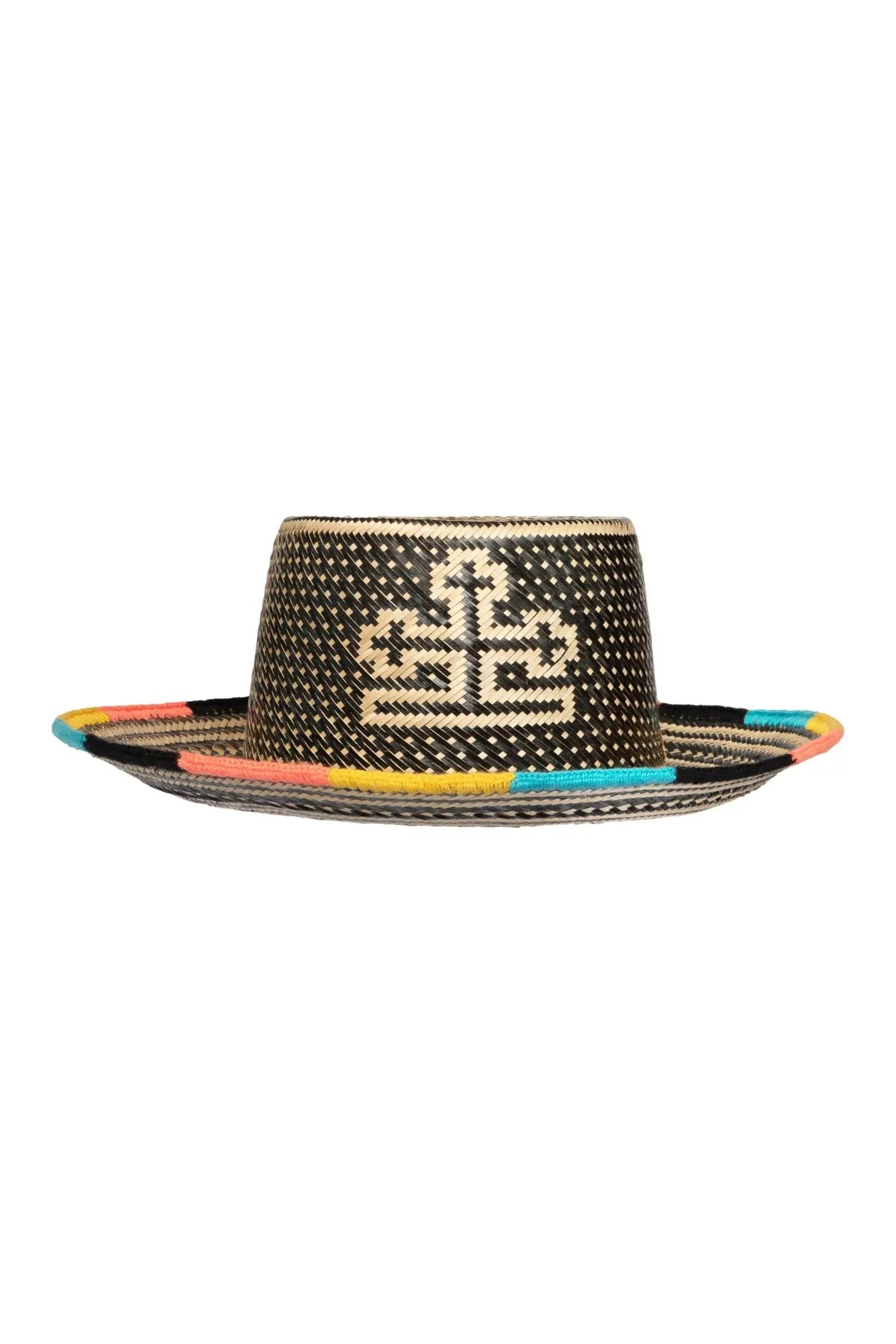 Cross Straw Hat - Multicolour Woven Rim & Tassel Yosuzi