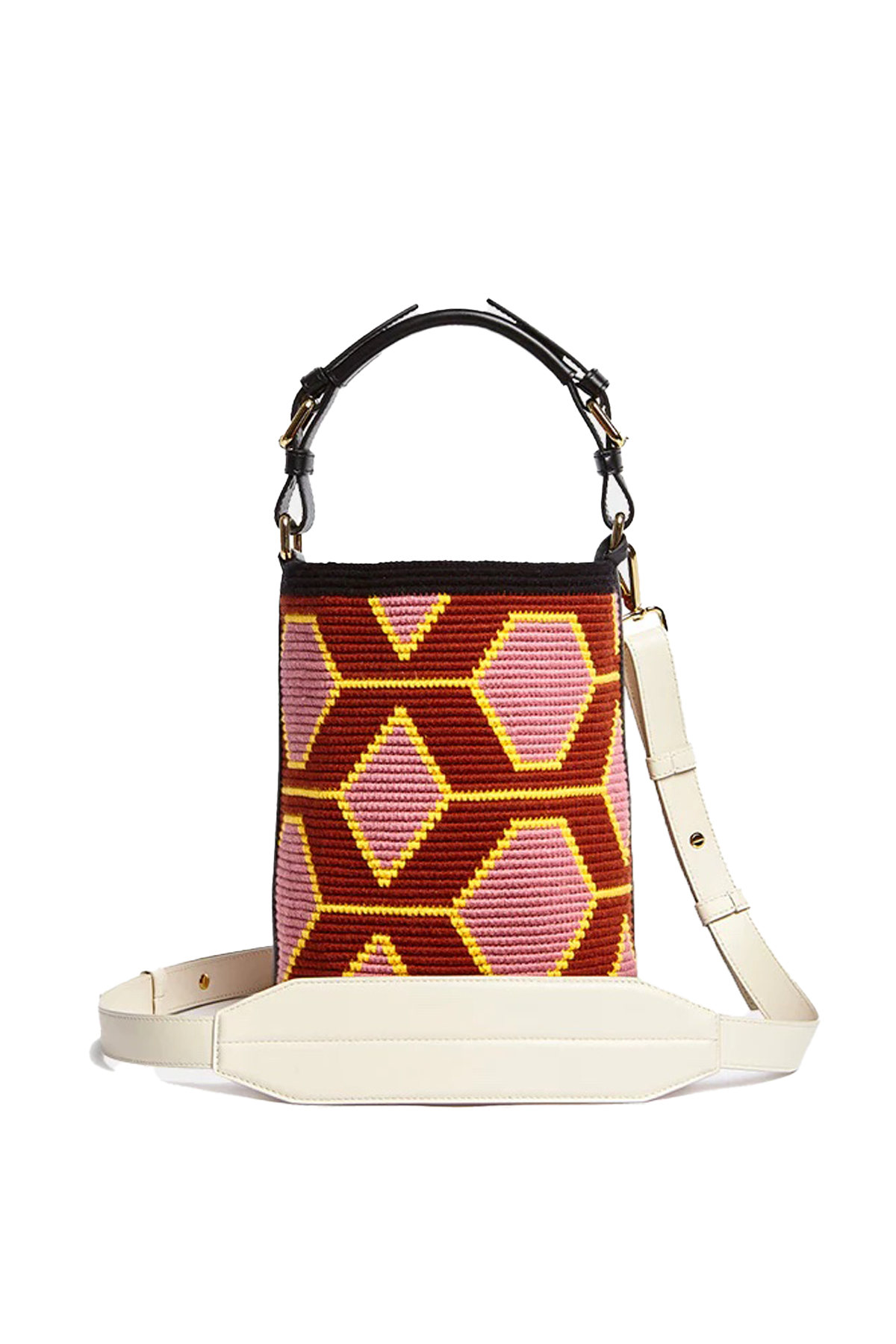 Woven Hexagon Midi Bag - Red & Pink