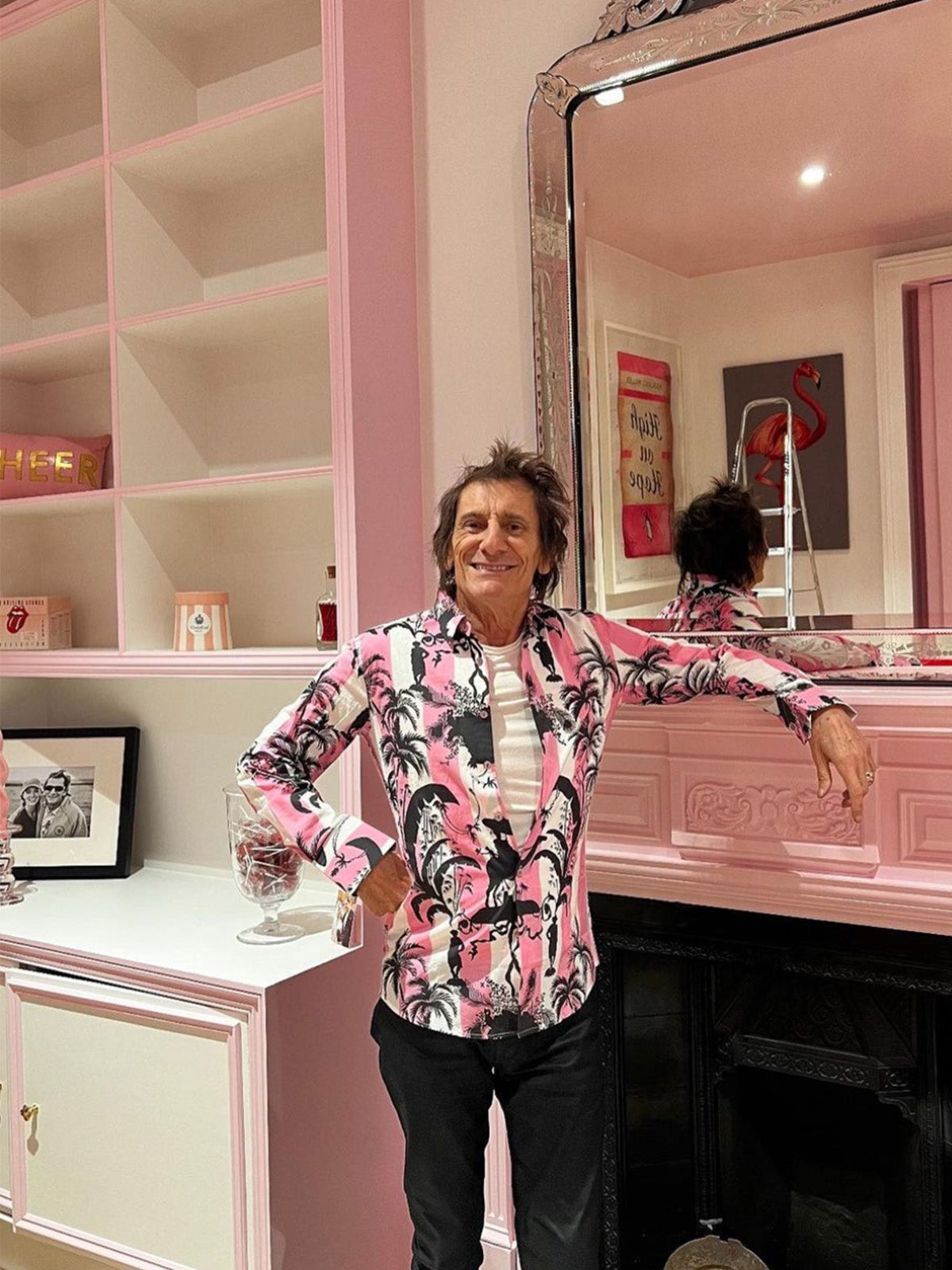 Men's Shirt - Pink Stripe Black Camel Print