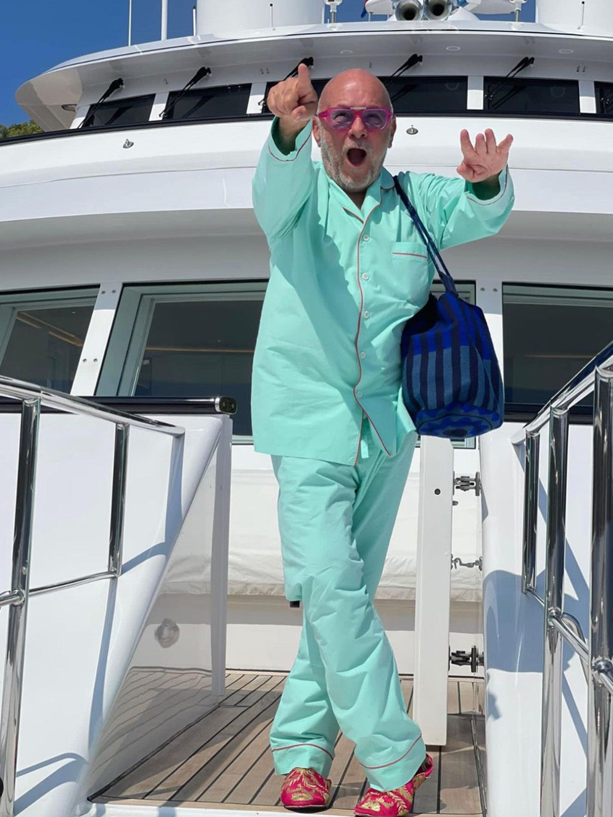 Men's Cotton Pyjamas - Turquoise & Coral Piping