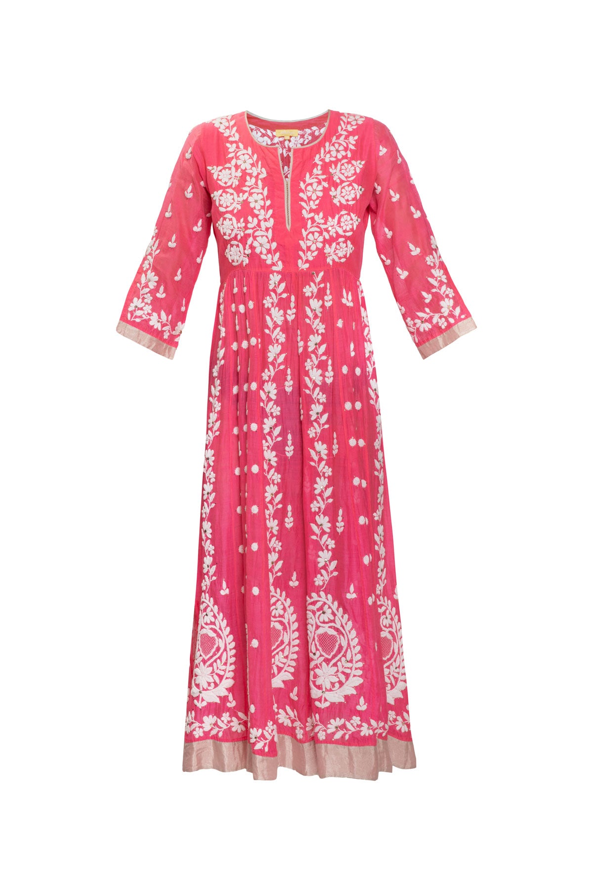 Embroidered Floral Dress - Pink