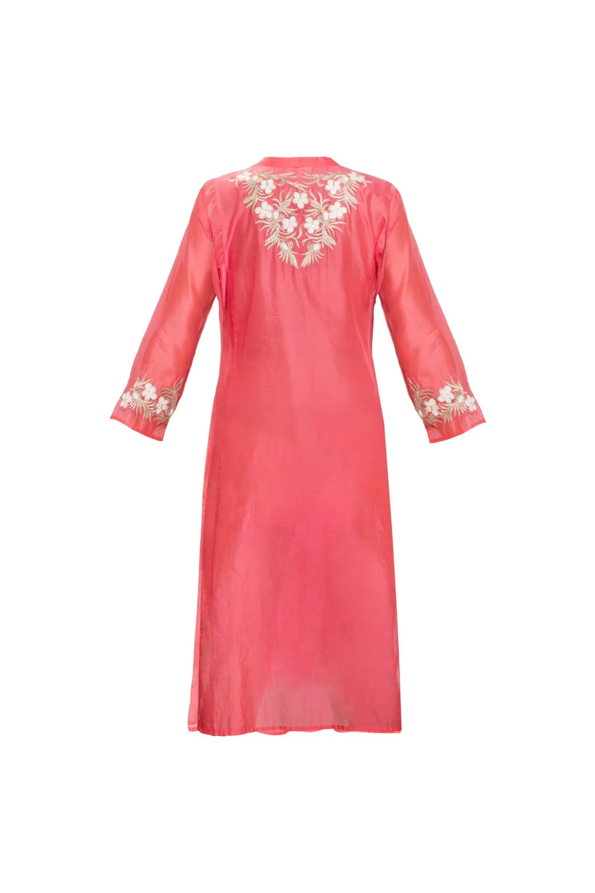 Silk Weave Embroidered Kurta - Coral Ahilaya
