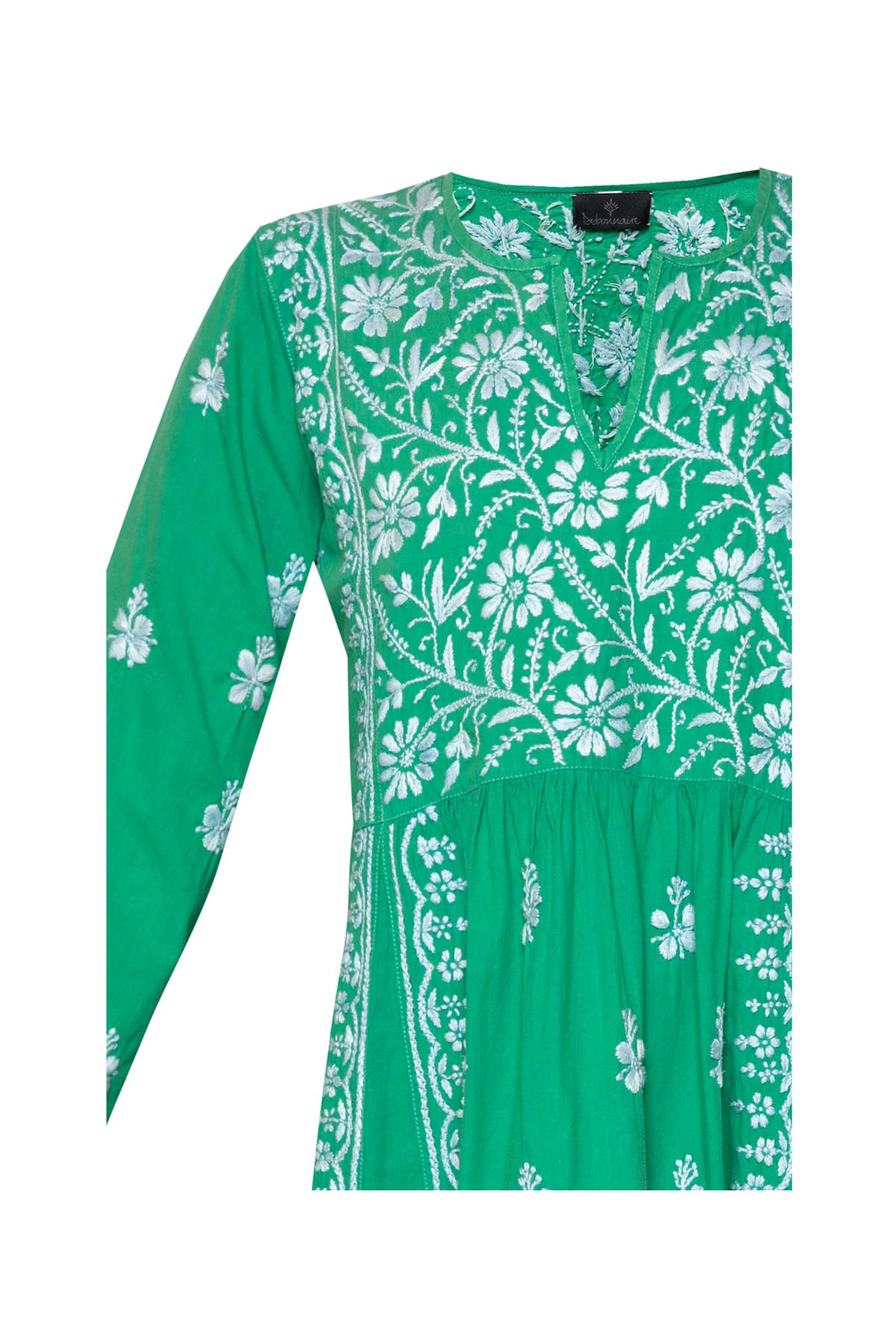 Cotton Embroidered Dress - Emerald Green