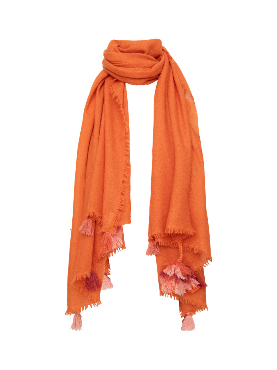 Cashmere Shawl With Tassels - Burnt Brick