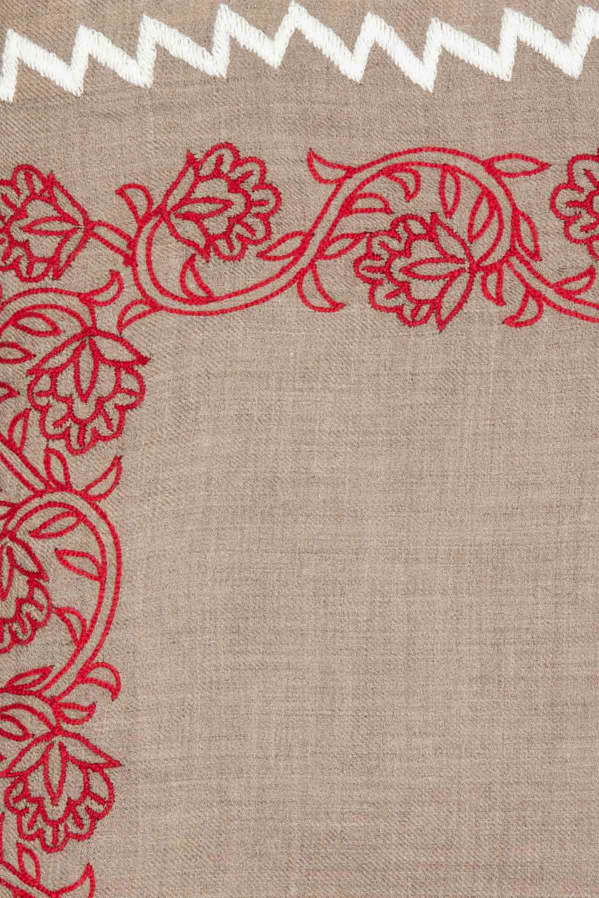 Zig Zag Embroidered Pashmina Shawl - Natural