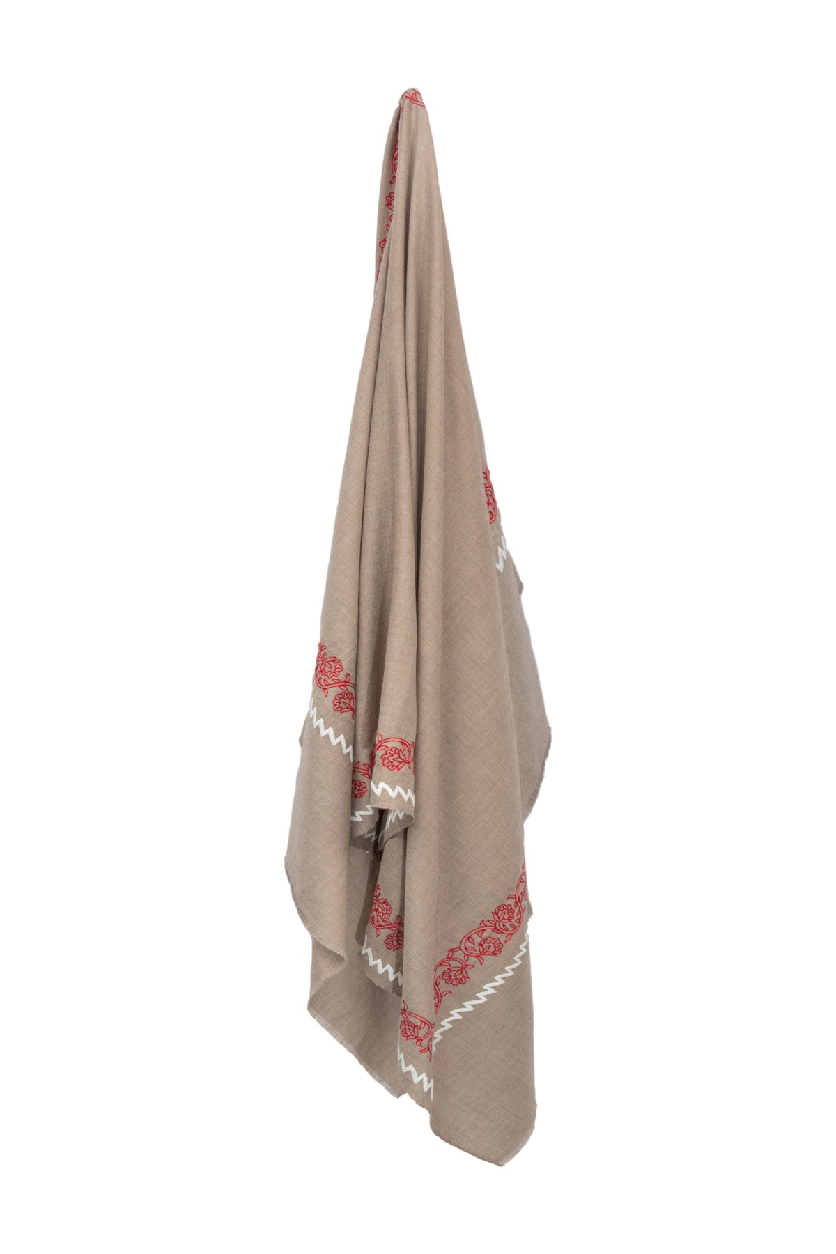 Zig Zag Embroidered Pashmina Shawl - Natural