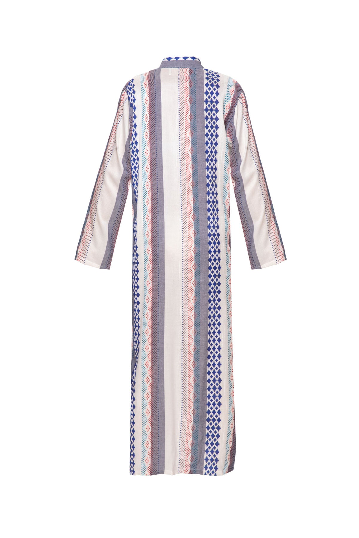 Women's Moroccan Abaya Kaftan - Madras White, Blue & Red