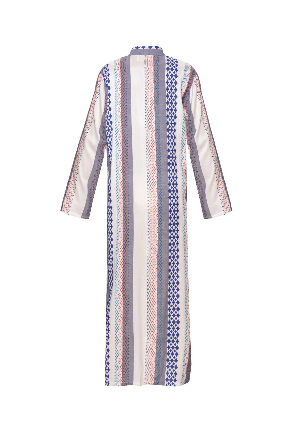 Women's Moroccan Abaya Kaftan - Madras White, Blue & Red Norya Ayron