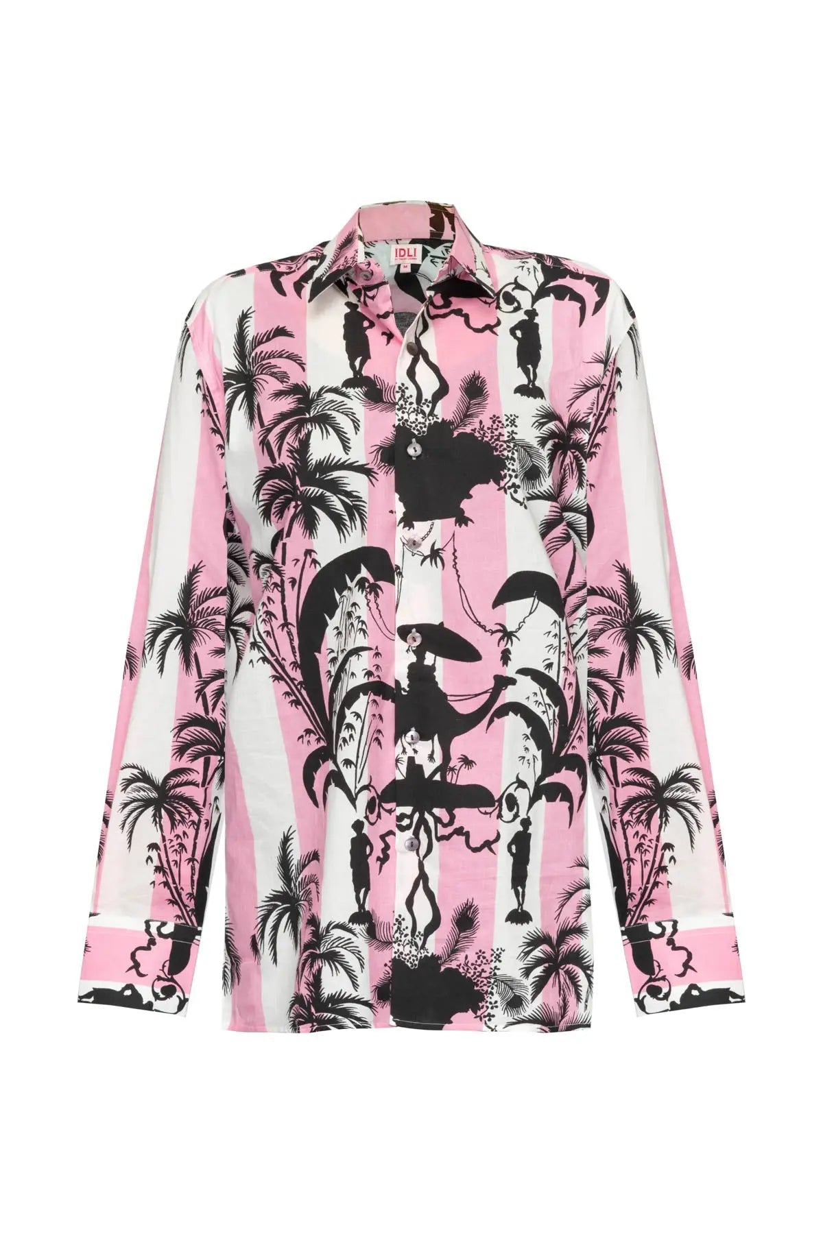 Men's Shirt - Pink Stripe Black Camel Print IDLI