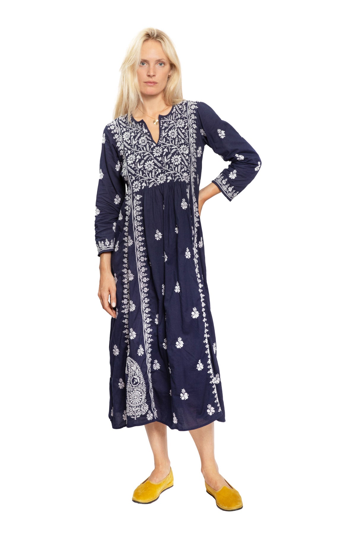 Cotton Embroidered Dress - Indigo