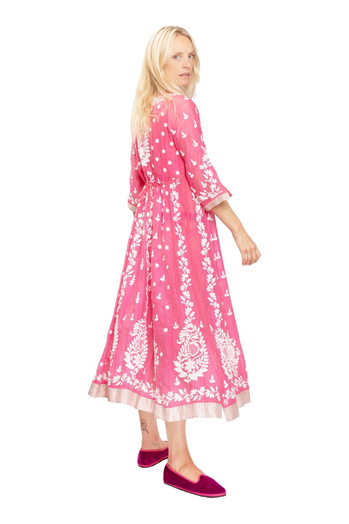 Embroidered Floral Dress - Pink