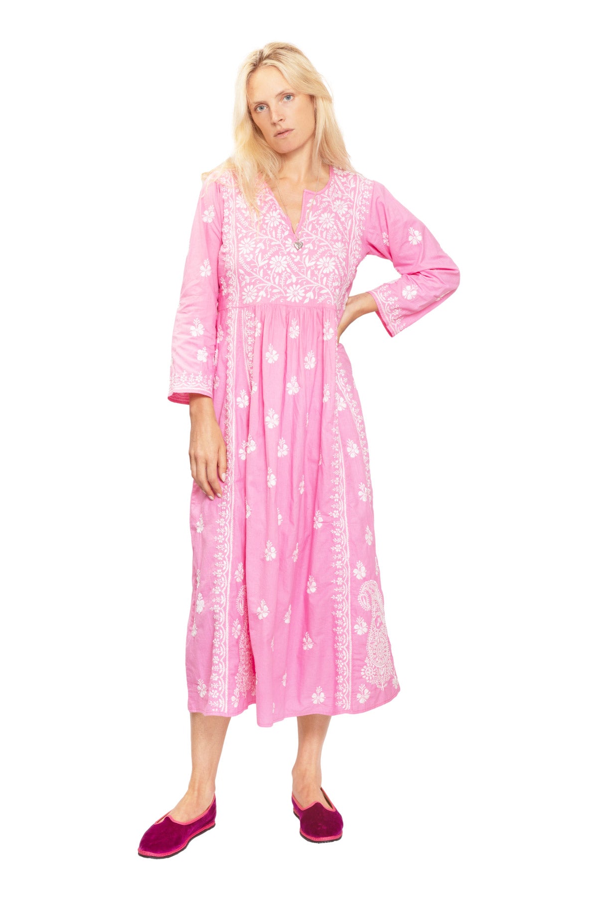 Cotton Embroidered Dress - Soft Pink