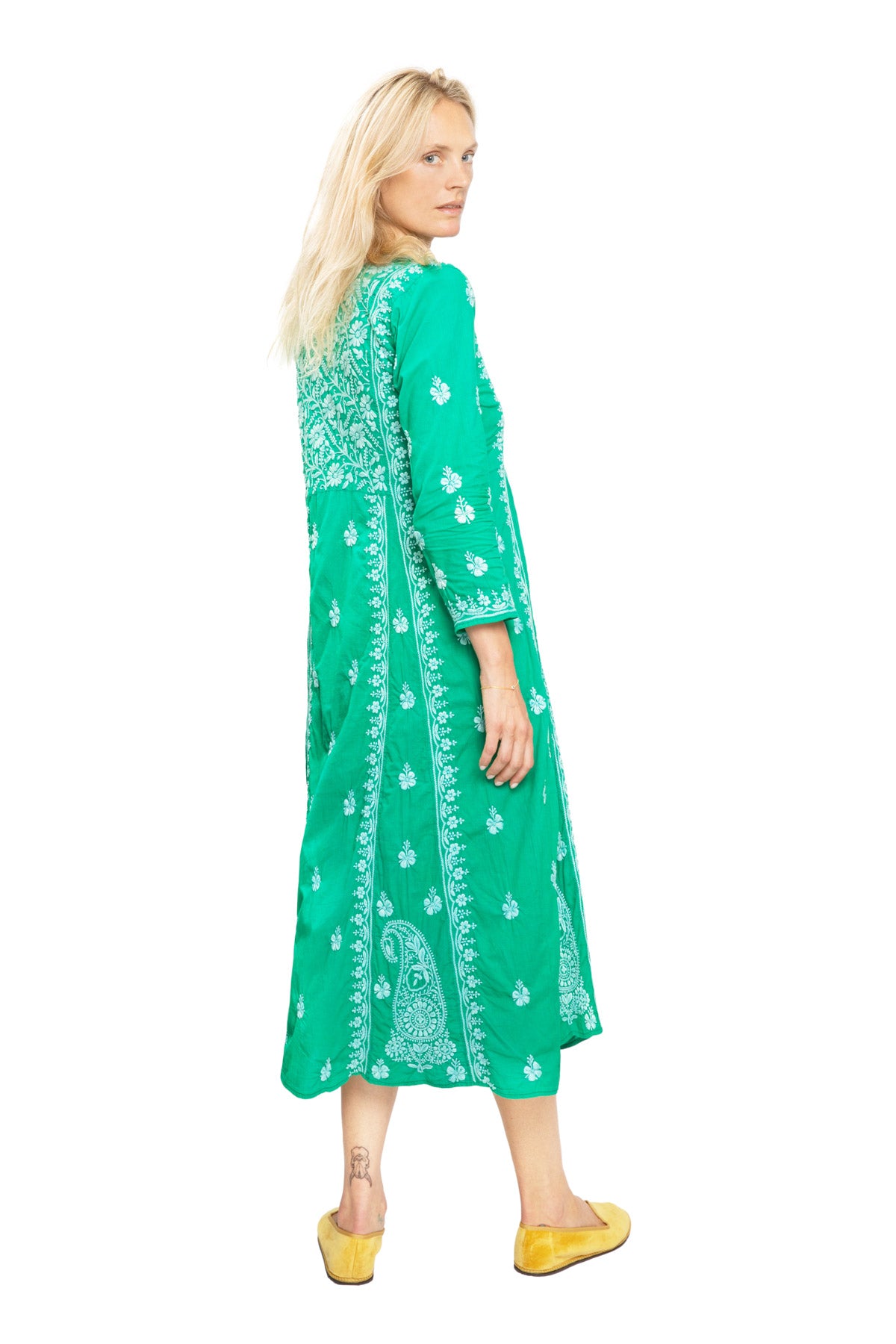 Cotton Embroidered Dress - Emerald Green