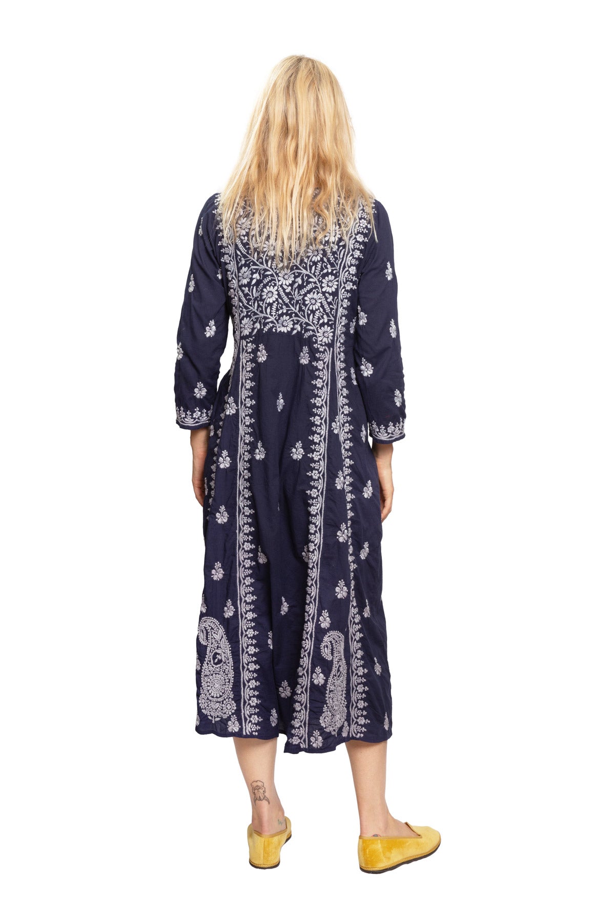 Cotton Embroidered Dress - Indigo