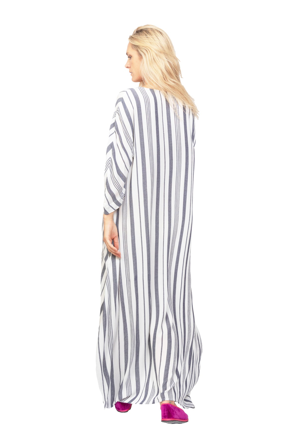 Lita Cotton Striped Kaftan - Multi Black Stripe