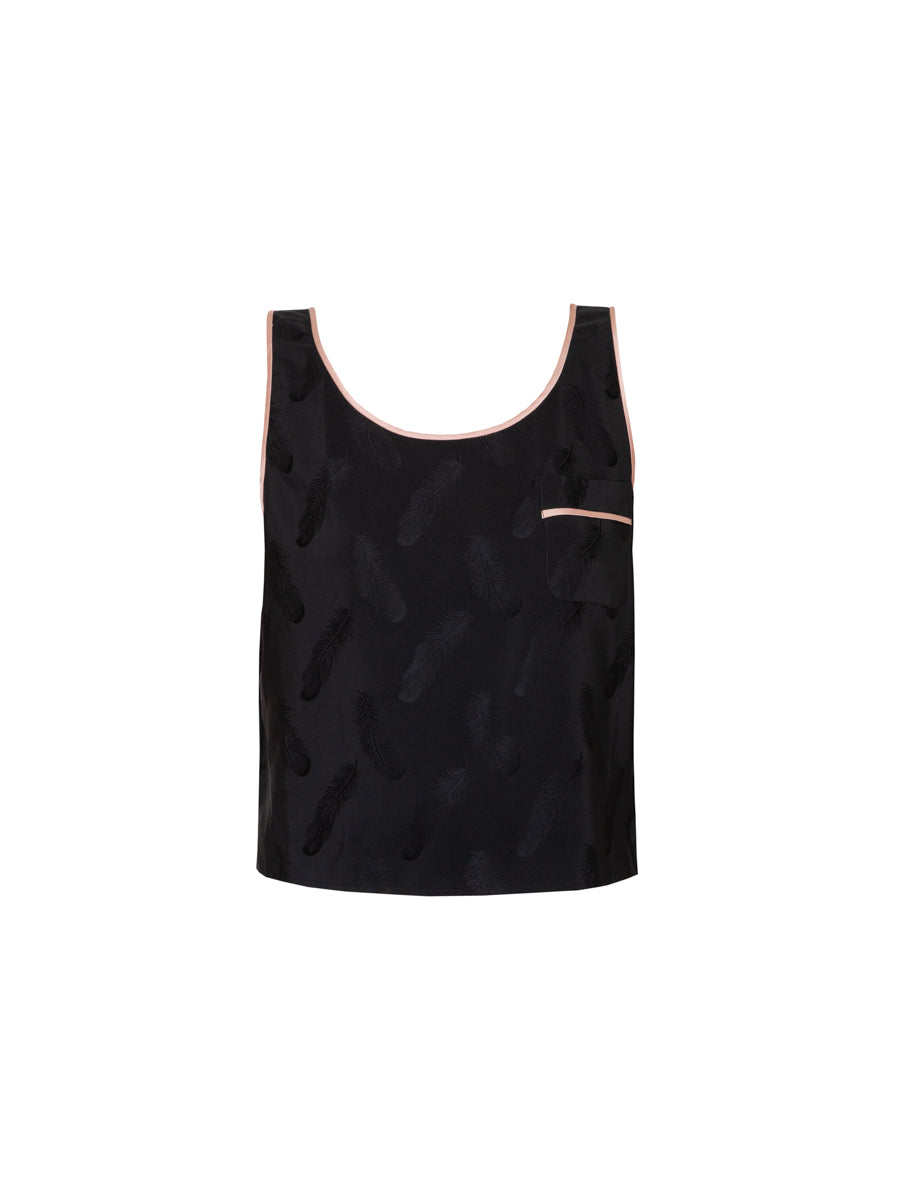 Black and Pink Feather Silk Kea Tank Top