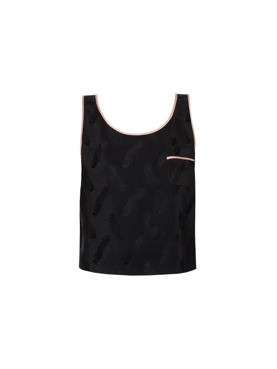 Black and Pink Feather Silk Kea Tank Top Morgan Lane