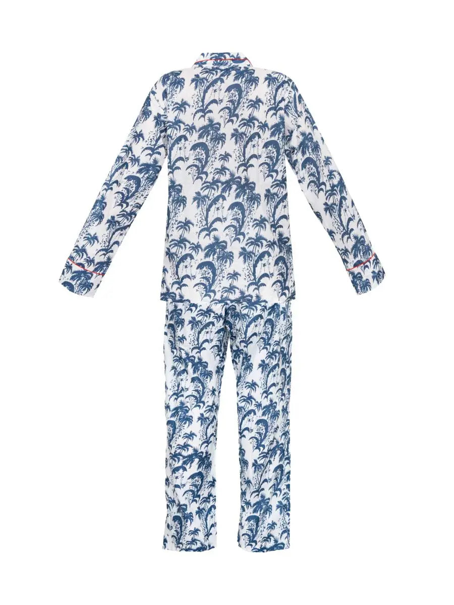 Men's Palm Tree Cotton Pyjamas - Blue Debonnaire
