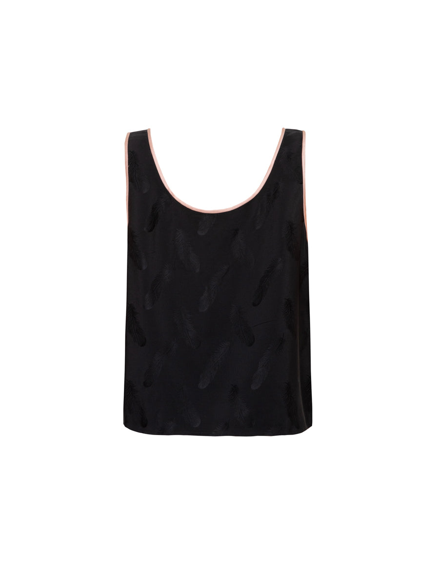 Black and Pink Feather Silk Kea Tank Top
