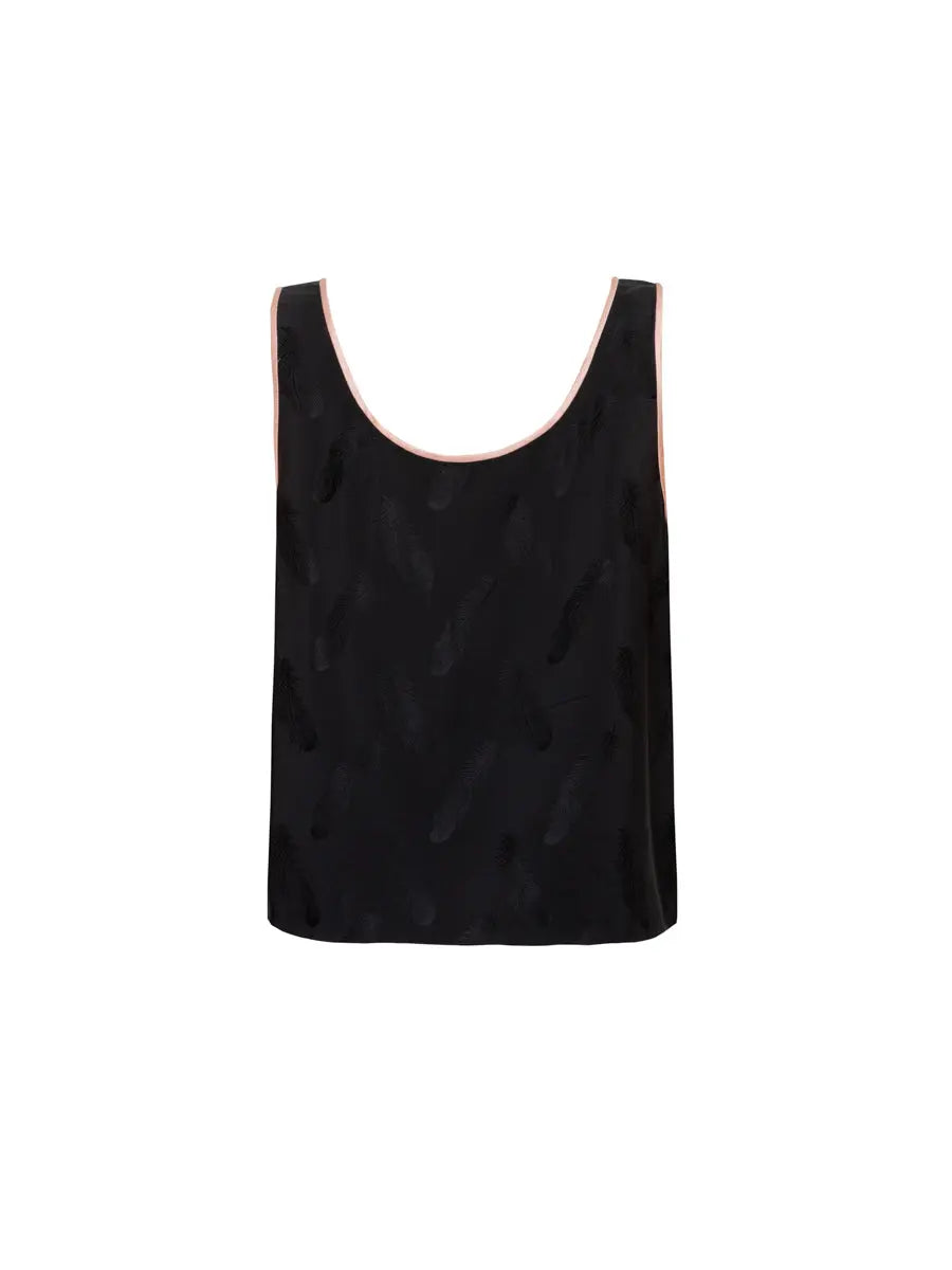 Black and Pink Feather Silk Kea Tank Top Morgan Lane