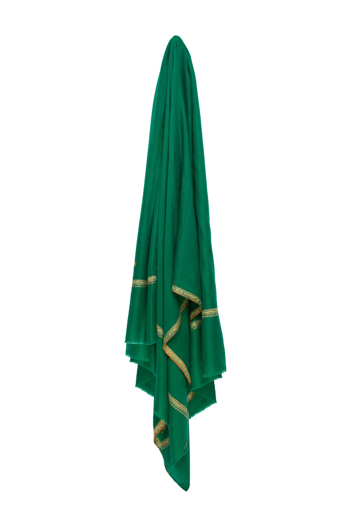 Border Embroidered Cashmere Pashmina Shawl- Emerald Green