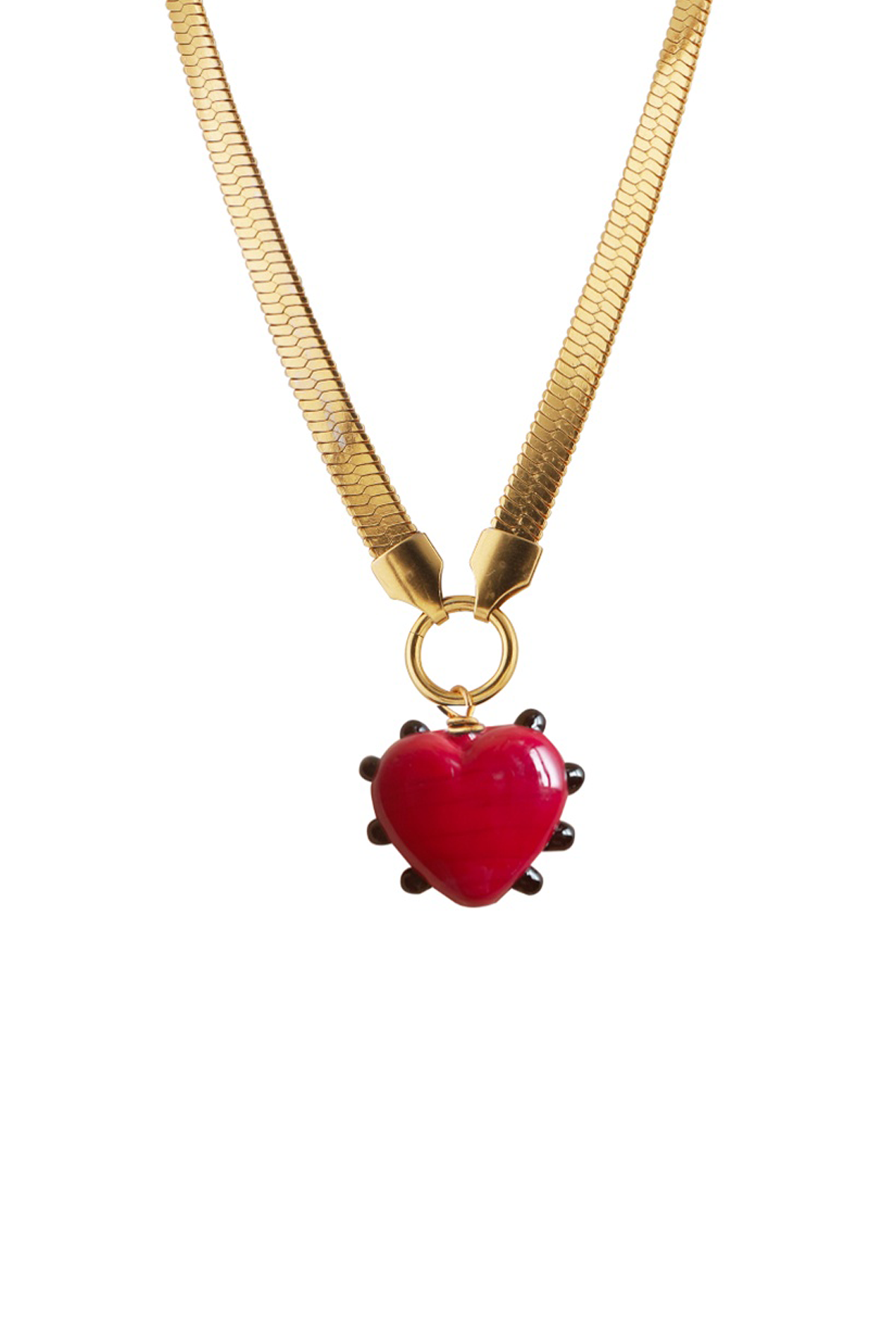 Milagros Heart Snake Chain Necklace - Red & Black