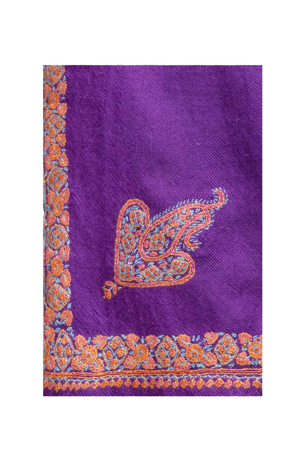 Border Embroidered Cashmere Pashmina Shawl - Bright Purple