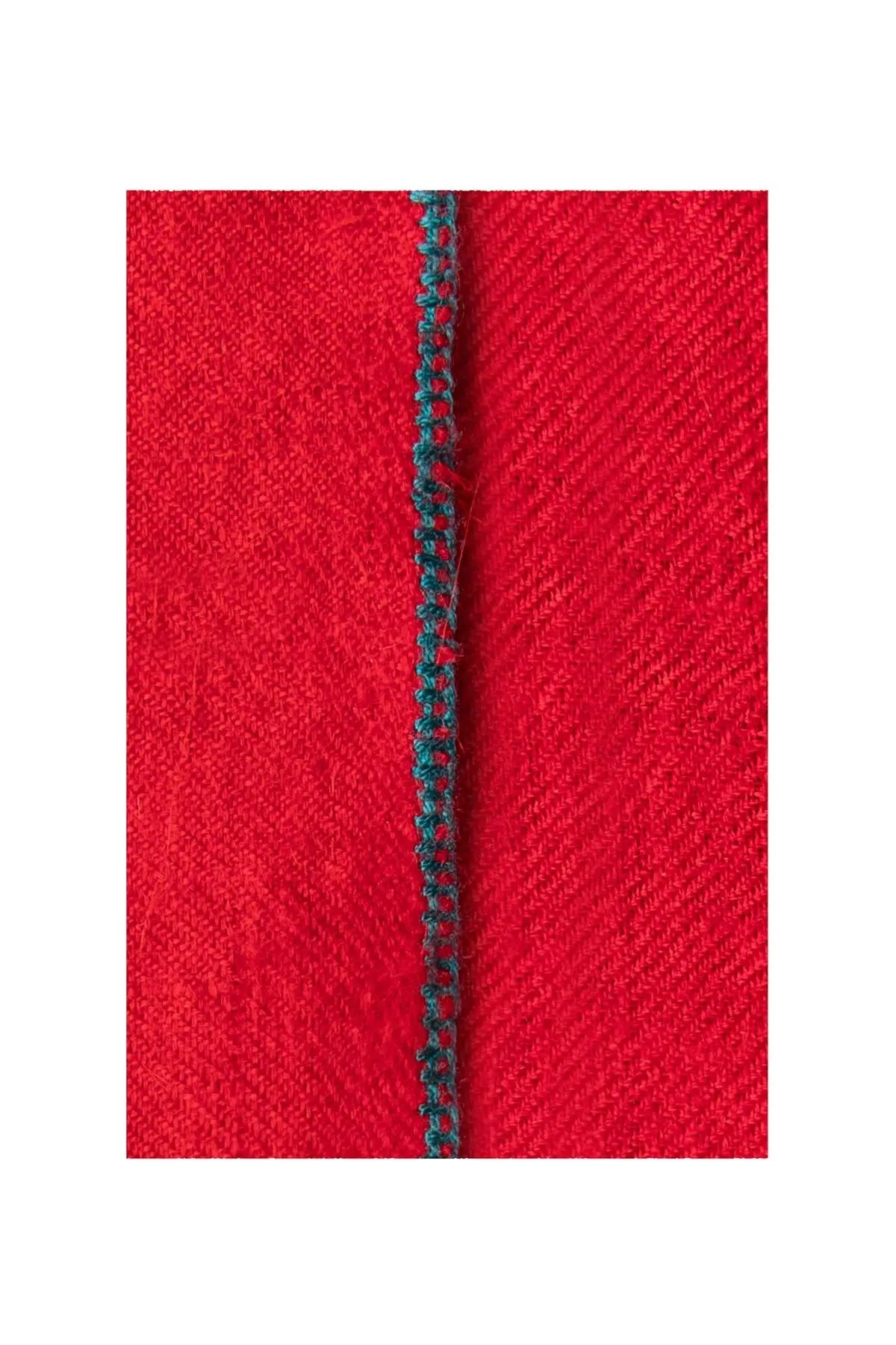 Classic Embroidered Edge Cashmere Pashmina Shawl - Red & Teal Debonnaire