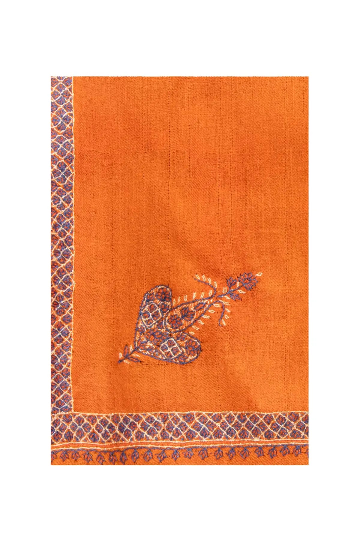 Border Embroidered Cashmere Pashmina Shawl - Bright Orange Debonnaire
