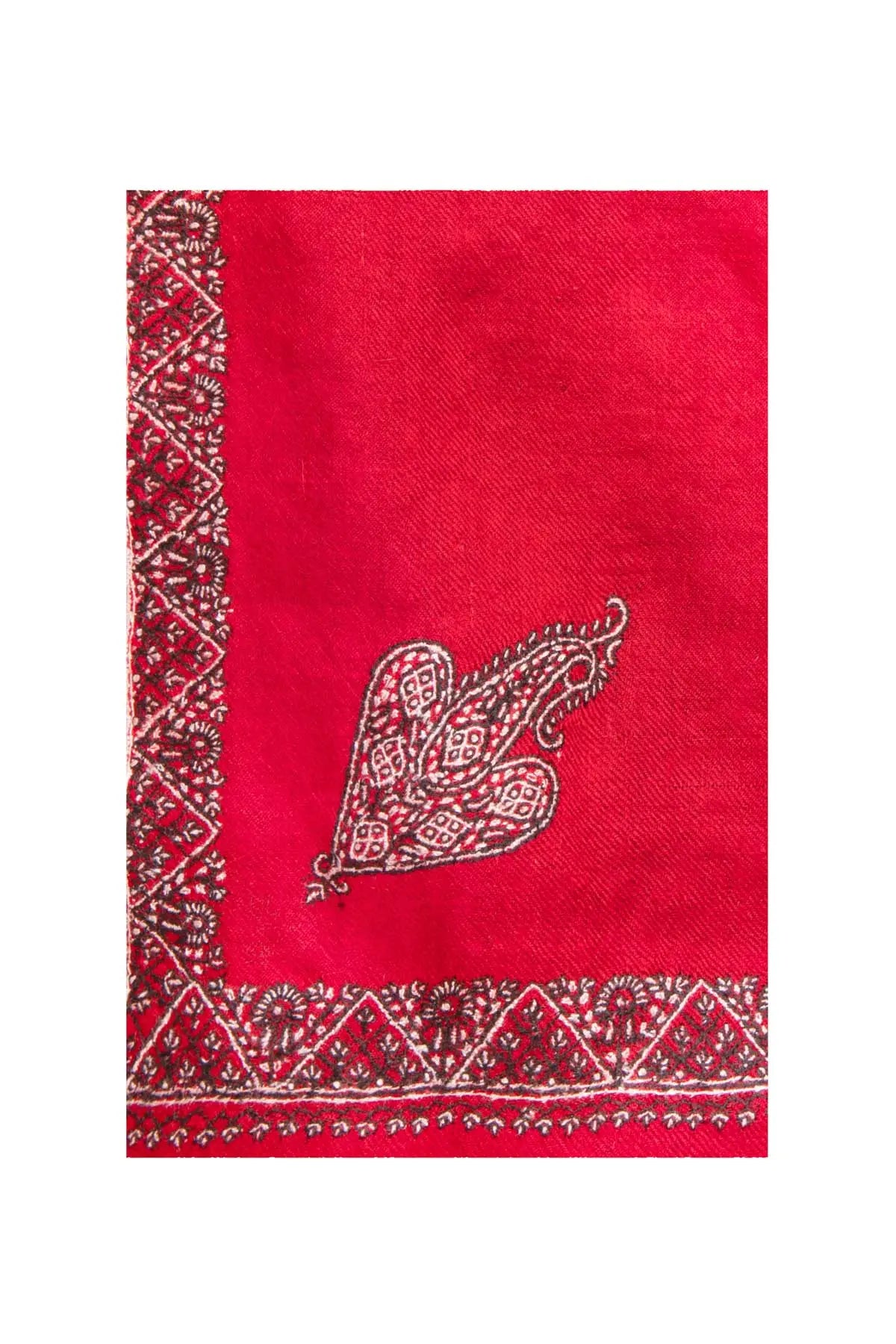 Border Embroidered Cashmere Pashmina Shawl - Red Debonnaire