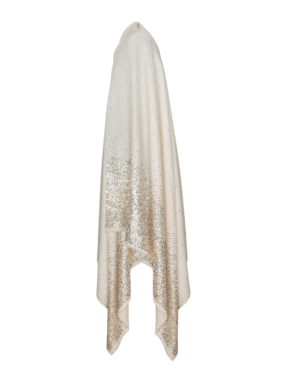 Sequin embroidered Pashmina Shawl - Cream