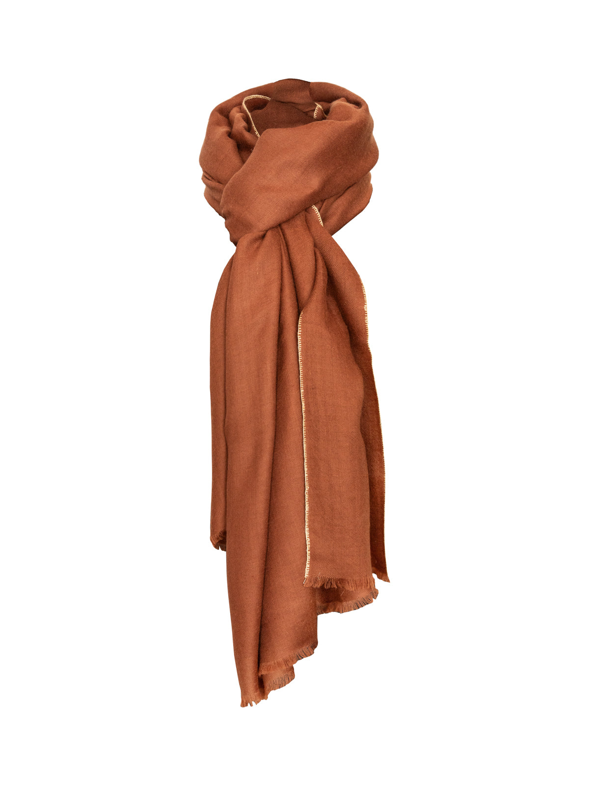 Classic Embroidered Edge Cashmere Pashmina Shawl - Chocolate