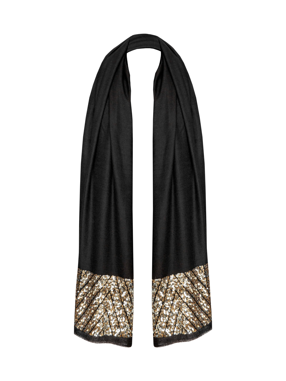 Art Deco embroidered Pashmina Shawl - Black