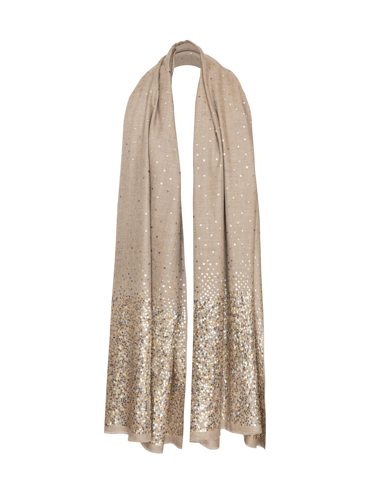 Sequin embroidered Pashmina Shawl - Natural