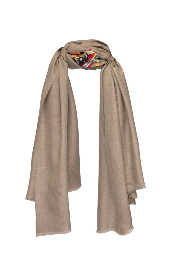 Pug Pashmina Shawl - Natural
